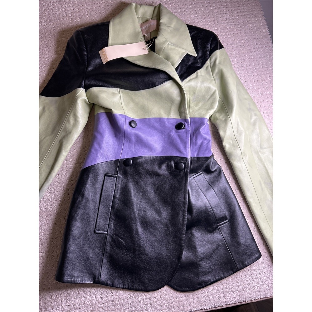 materiel‎ tbilisi blazer jacket size 4 Colorblock Green Purole Blk faux leather